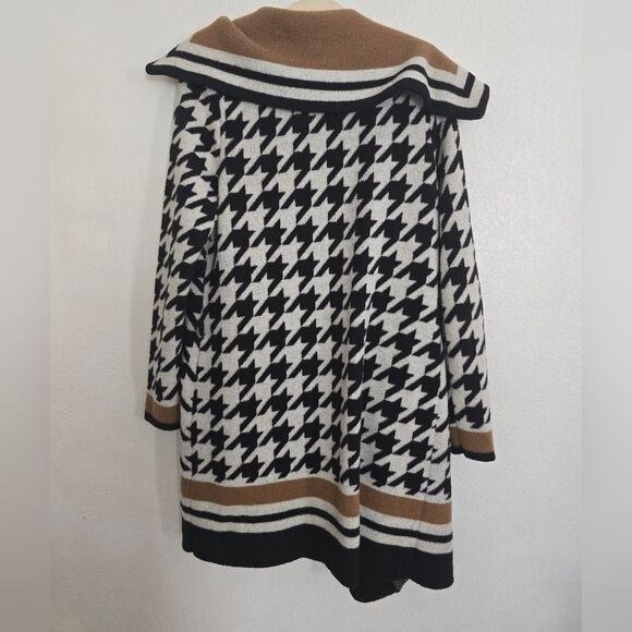 White House Black Market Houndstooth Stripe Sweater Coat Size Medium - Picture 12 of 15